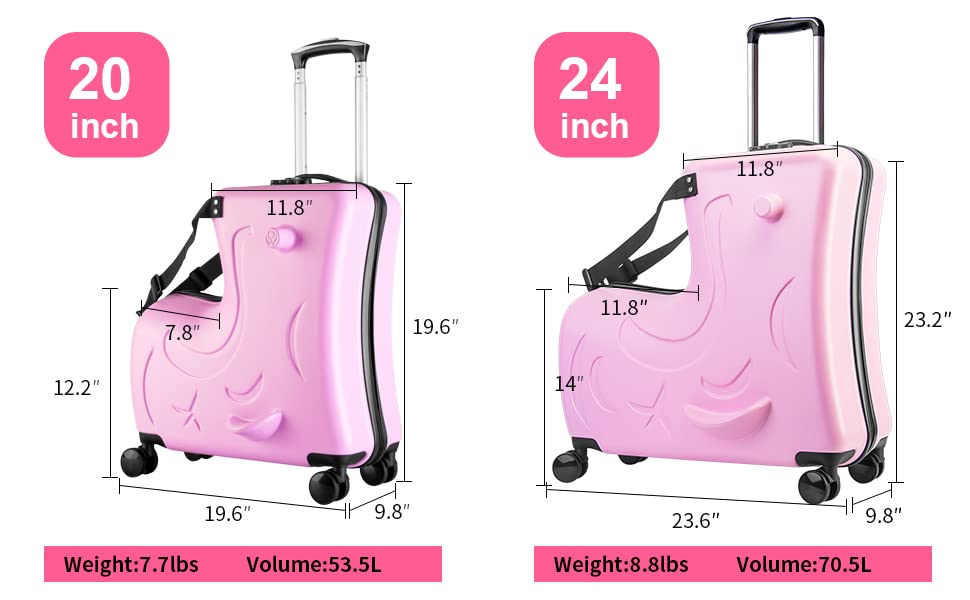 N-A AO WEI LA OW Kids ride-on Suitcase carry-on Tollder Luggage with Wheels Suitcase to Kids aged 1-6 years old (Fuchsia, 20 Inch)