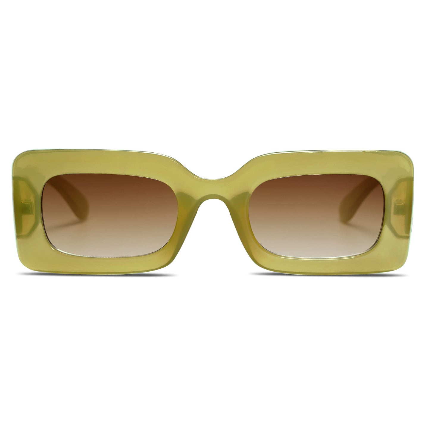 SOJOS Retro 90s Nude Rectangle Sunglasses For Women Trendy Chunky Glasses Green Frame Brown Lens