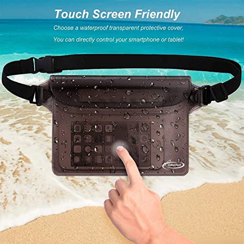 AiRunTech Waterproof Pouch with Waist Strap (2 Pack) | Accessories Best Way to Keep Your Phone and Valuables Safe and Dry | Perfect for Boating Swimming Snorkeling Kayaking Beach Poo(Gray+Black)