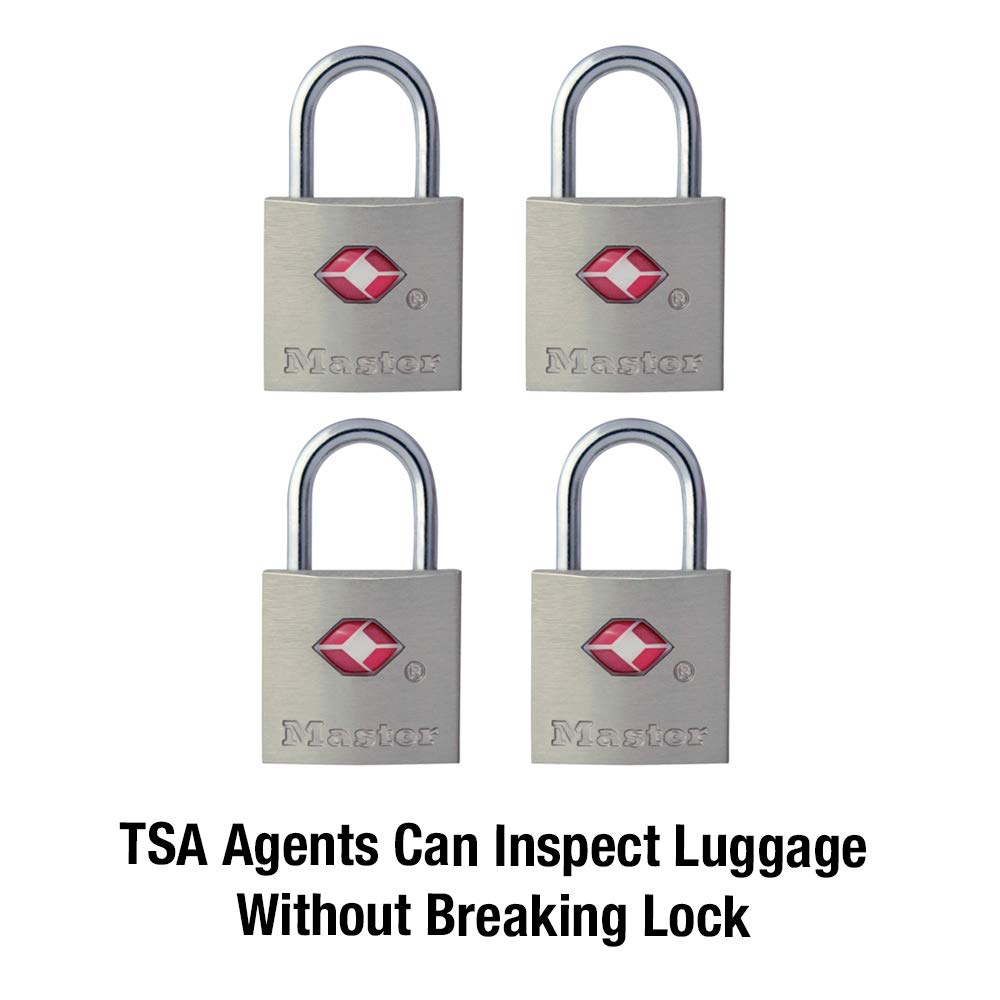 Master Lock TSA Luggage Locks with Key, TSA Approved for Backpacks, Bags and Luggage, 4 Pack, 4683Q, Brass