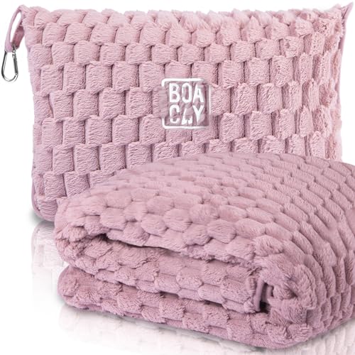 BOACAY Packable Travel Blanket for Airplane, Car - Compact Office Blanket - Portable Pillow for Adults, Kids with Case, Luggage Sleeve, Backpack Clip