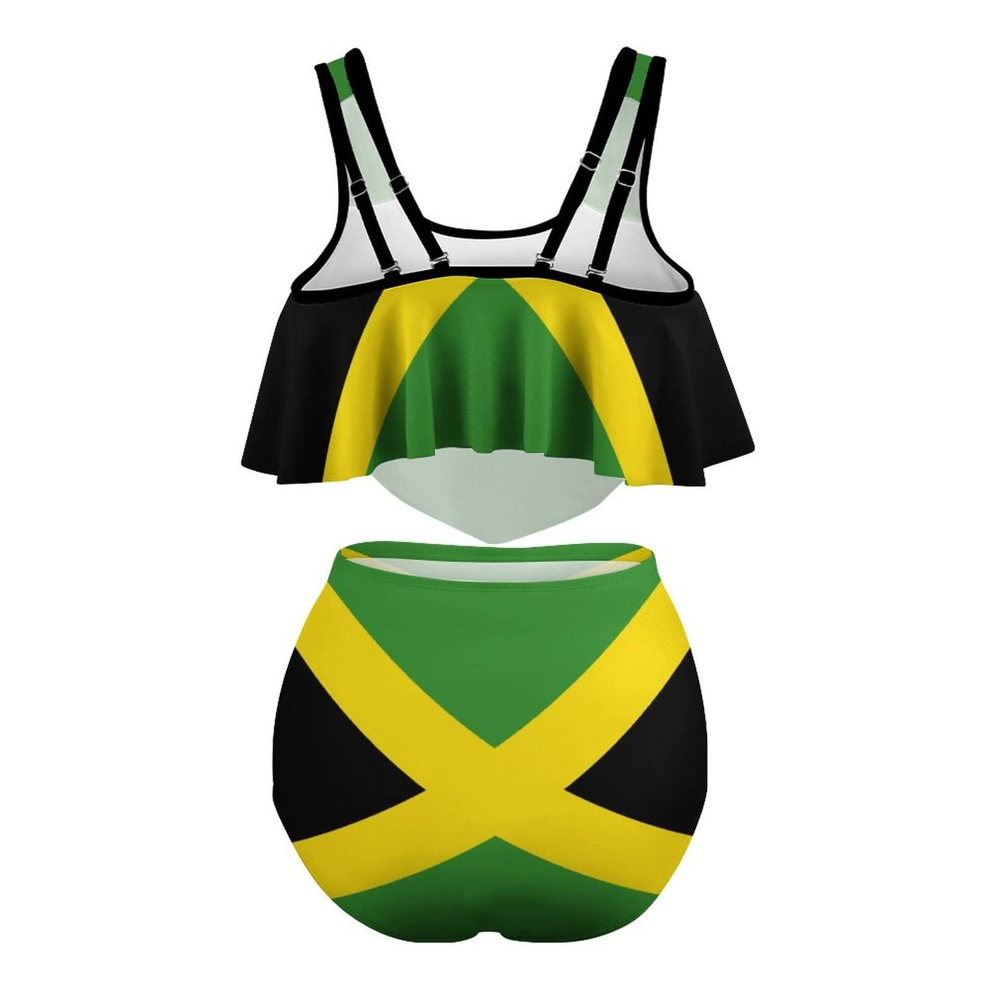 Jamaica Flag Plus-Size Ruffled Top 2 Piece Tankini Swimsuits for Women Bathing Suits with Ruched High Waisted Bikini Bottom Swimsuit-XL