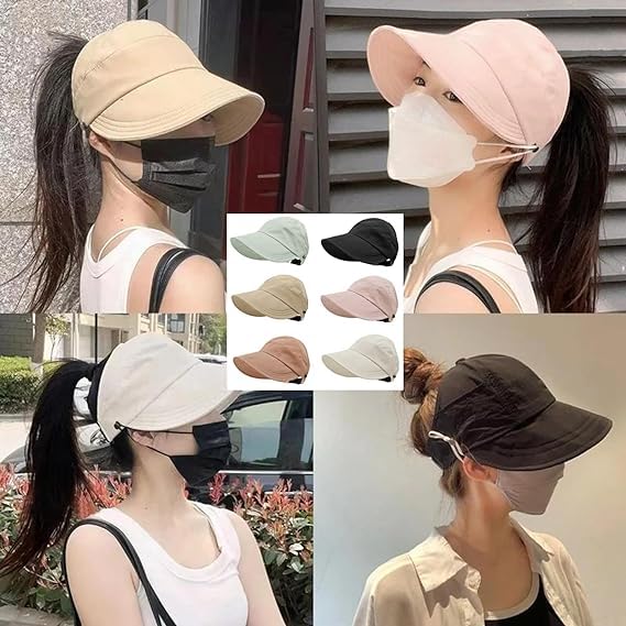 Outdoor Uv Protection Hollow Top Sun Hat, Women's Large Brim UV Protection Empty Top Sun Hat, Wide Brim Hats (One Size, 1)