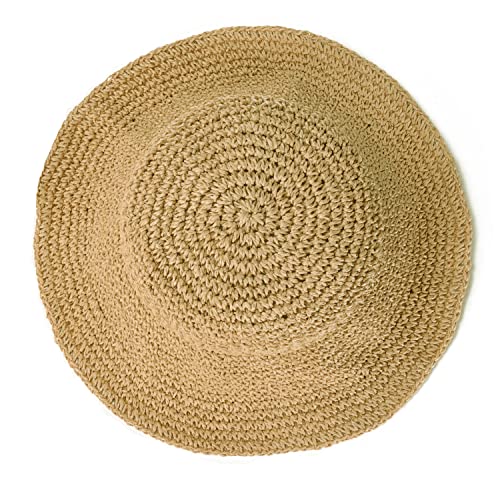 Sydbecs Women's Sun Hats Wide Brim Summer Beach Hat for Women Foldable Travel Straw Hat UPF50+ (Khaki)