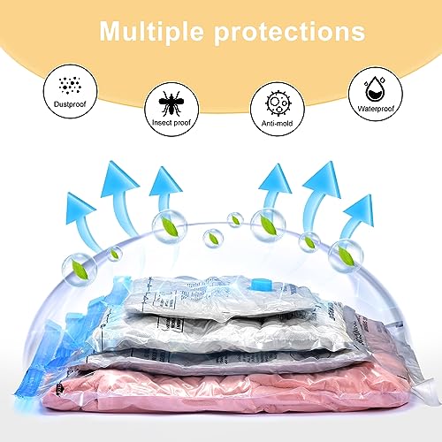 UPGOGO Vacuum Travel Bags for Luggage,Travel Vacuum Bags with Hand Pump,Vacuum Seal Bags for Clothing,Space Saver Vacuum Storage Bags,Travel Essentials,Clothes,Blankets,Pillows (Combo 6 Pack)