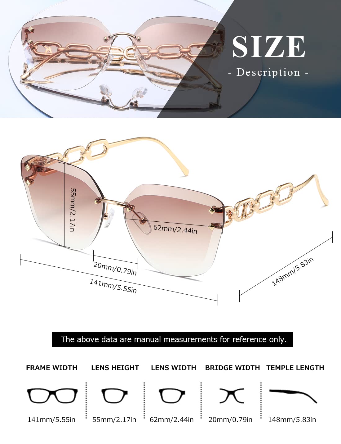 AEVOGUE Sunglasses For Women Oversized Rimless Diamond Cutting Lens Sun Glasses AE0534