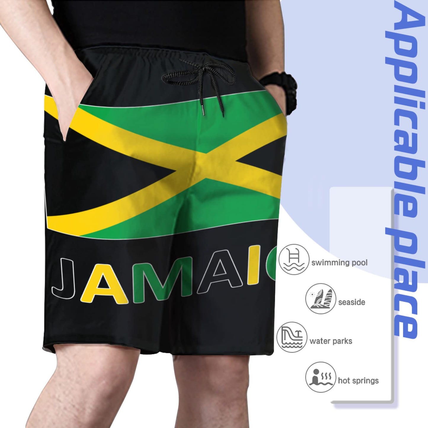 CUTEDWARF Men's Board Shorts Jamaican Flag Swim Trunks Summer Beach Shorts White, Large