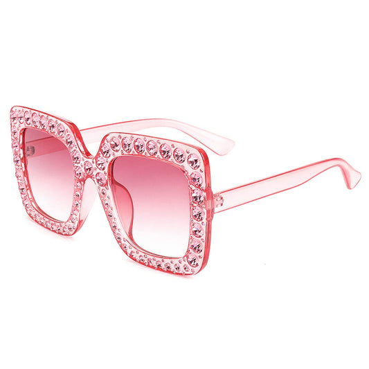 MEETSUN Sunglasses For Women Oversized Square Luxury Crystal Frame Designer Fashion Glasses Pink-Gradient