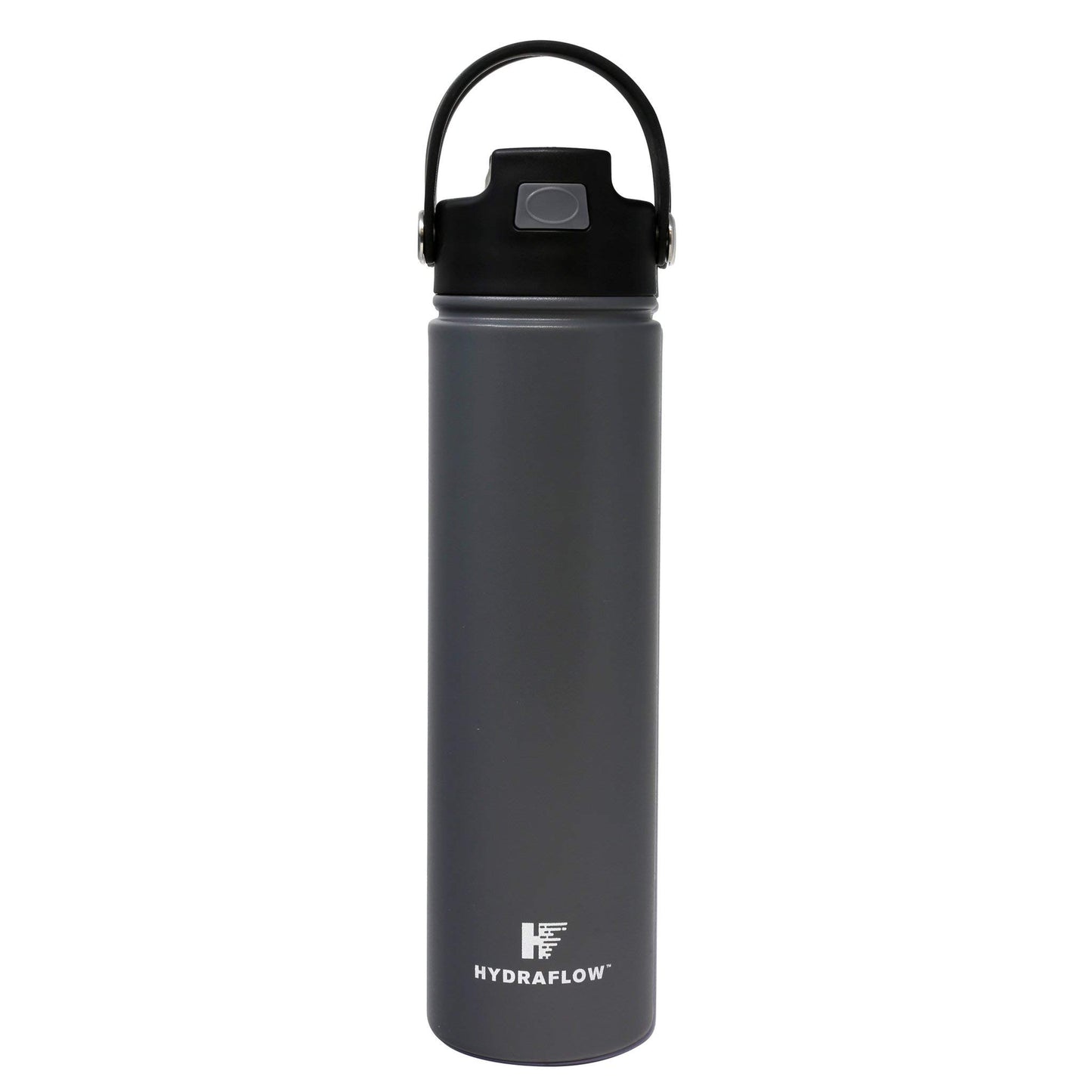 Hydraflow Hybrid - Triple Wall Vacuum Insulated Water Bottle with Flip Straw (25oz, Powder Graphite) Stainless Steel Metal Thermos, Reusable Leak Proof BPA-FREE for Sports and Travel