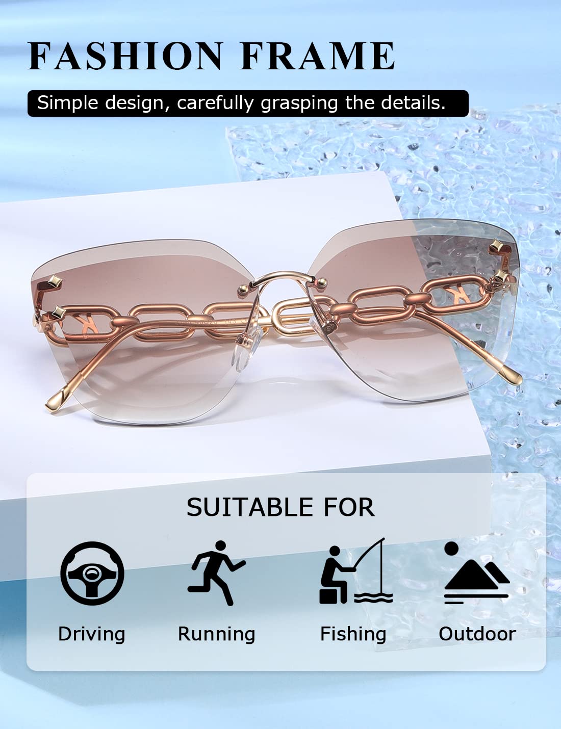 AEVOGUE Sunglasses For Women Oversized Rimless Diamond Cutting Lens Sun Glasses AE0534