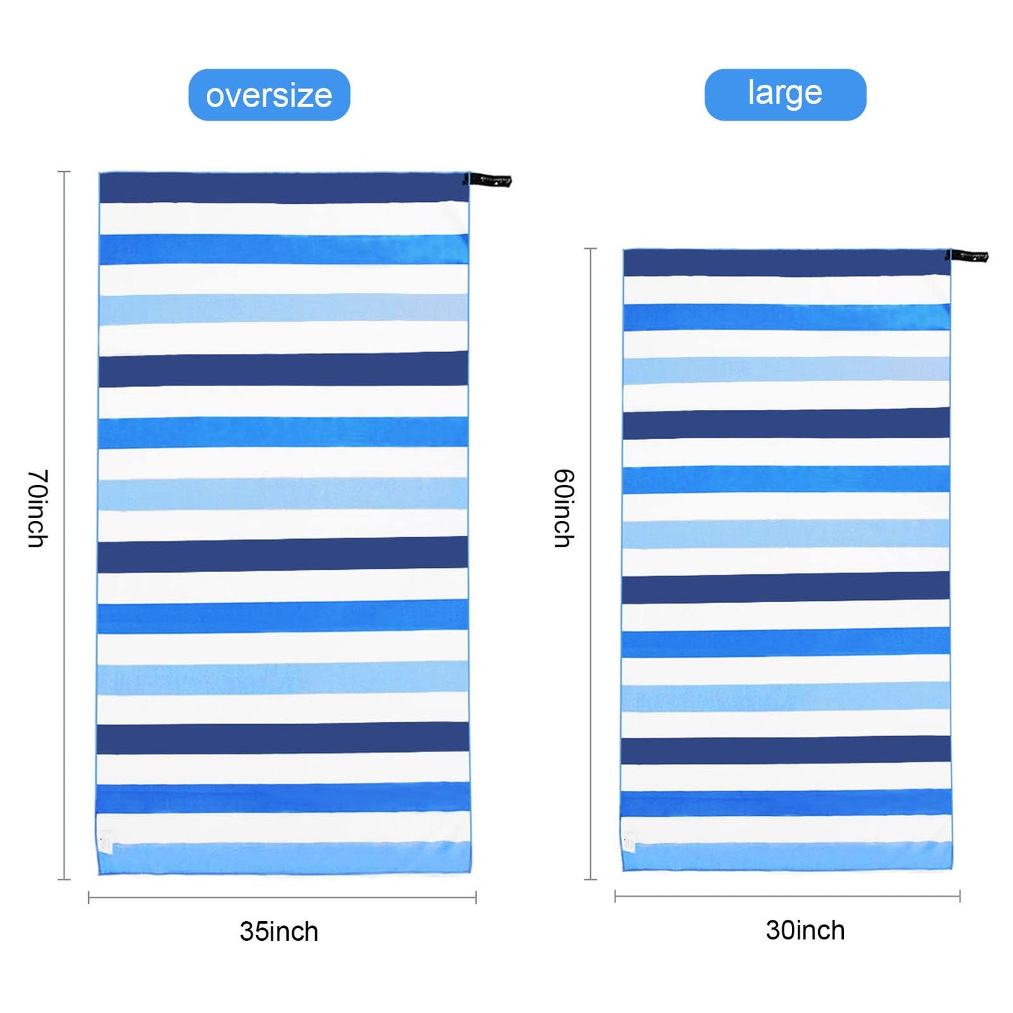 Exclusivo Mezcla Large Microfiber Quick Dry Beach Towel for Adults, Lightweight Sand Free Cabana Stripe Pool Travel Camping Towel with Bag (Blue, 30"X60")