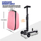 iubest Luggage Carry On Scooter Suitcase for Kids Age 4-15, Detachable & Foldable 4 in 1 Suitcase, Multifunctional Ride On Travel Trolley Scooter Combo-Pink