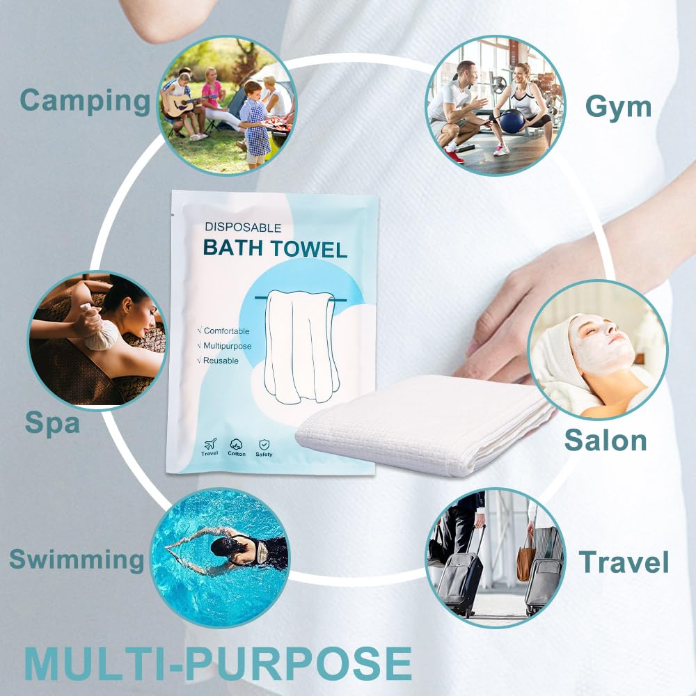 Disposable Bath Towels 5 PCS Large Portable Bath Towels for Travel,55 x 27.5 inch Soft Big Body Towel,Washcloth for Hiking Camping Hotel Bathroom, Individually Packed