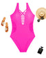 Aqua Eve Women Sexy One Piece Swimsuits Plunge Deep V Neck Cutout Bathing Suits Hot Pink Large