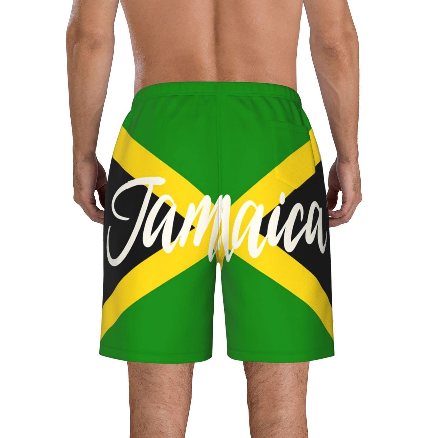 KAMQUERENCE Jamaica White Men's Swim Trunks Men's Swimsuit Quick Dry Board Shorts with Mesh Lining Beach Shorts Large
