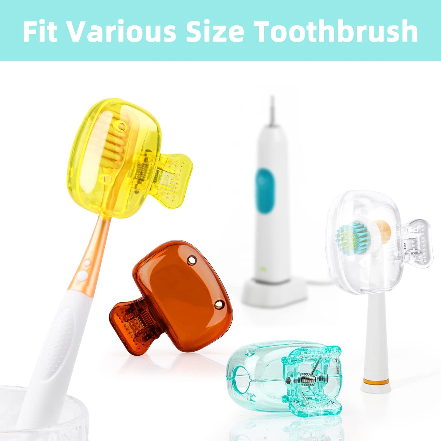 4 Pack Travel Toothbrush Head Covers Toothbrush Protector Cap Brush Pod Case Protective Portable Plastic Clip for Household Travel, School, Bathroom, Camping, Business