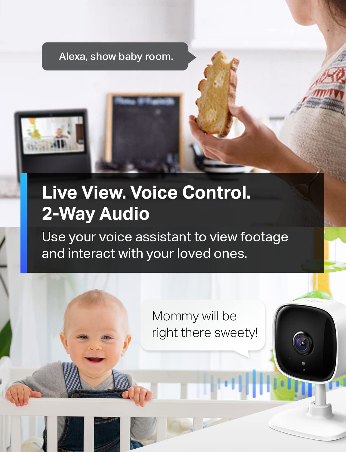 TP-Link Tapo 1080P Indoor Security Camera for Baby Monitor, Dog Camera w/Motion Detection, 2-Way Audio Siren, Night Vision, Cloud & SD Card Storage, Works w/Alexa & Google Home (Tapo C100)