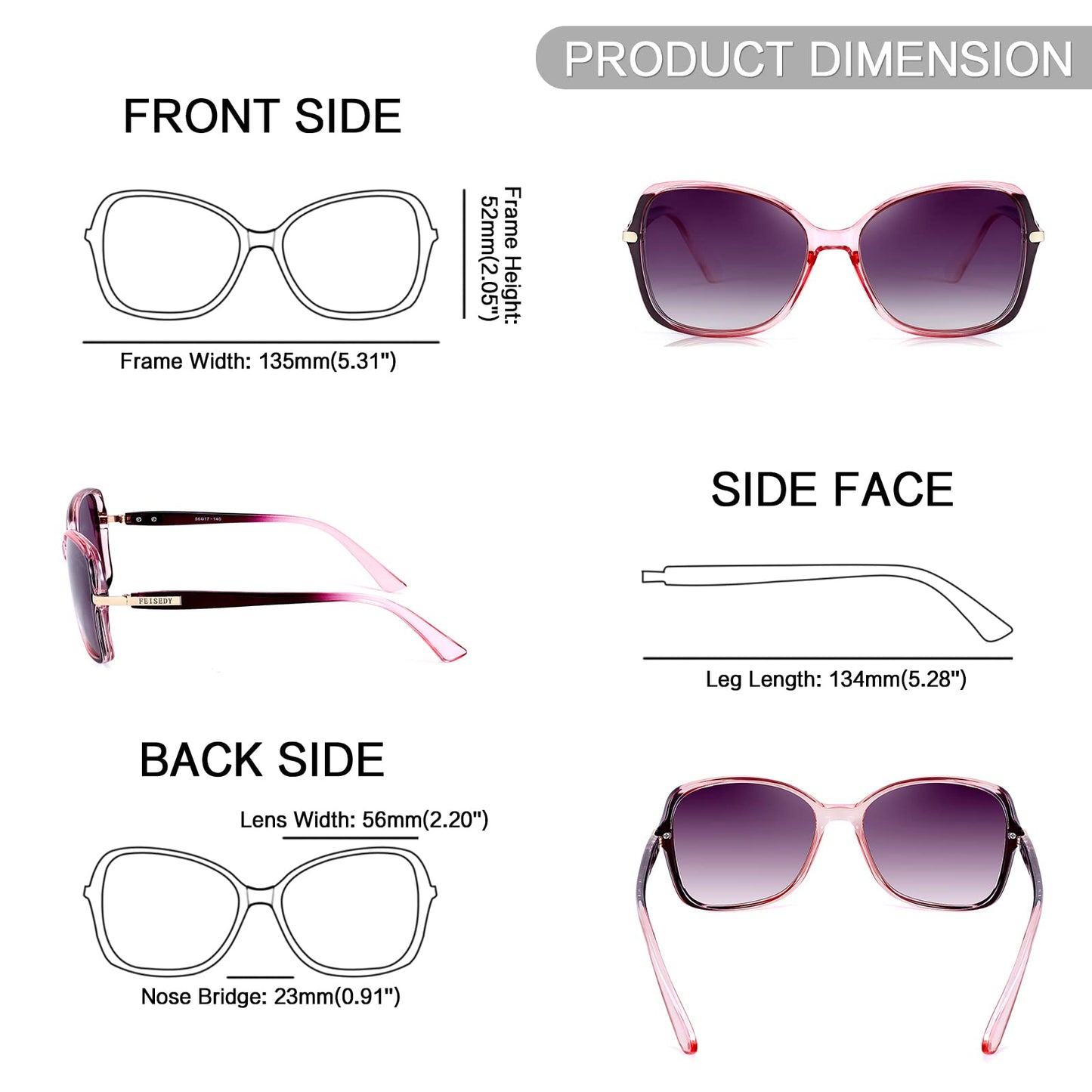 FEISEDY Womens Polarized Sunglasses, Trendy Elegant Colored Frame for Ladies, UV400 Protection B2760