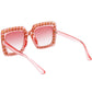 MEETSUN Sunglasses For Women Oversized Square Luxury Crystal Frame Designer Fashion Glasses Pink-Gradient