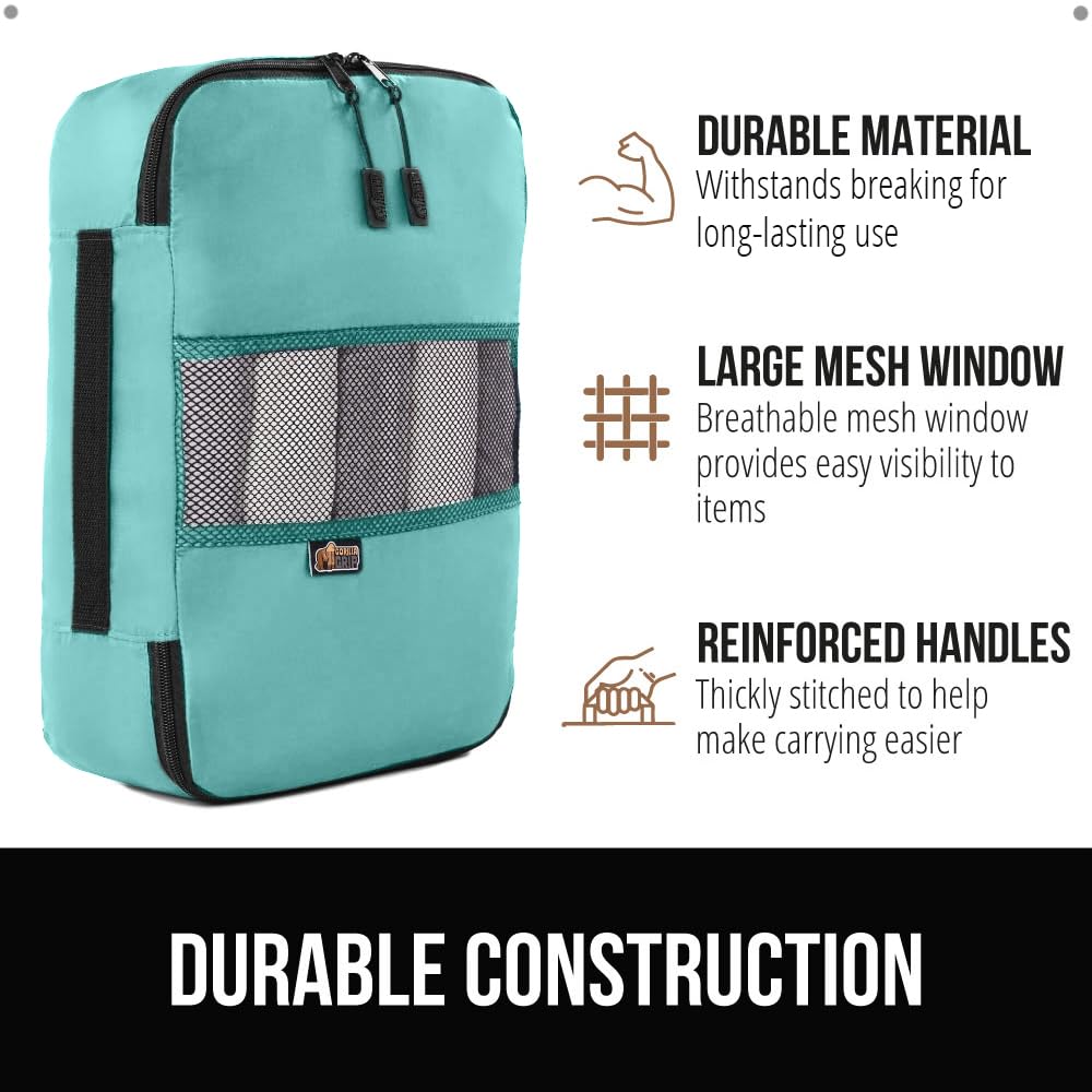 Gorilla Grip 6 Set Packing Cubes, Travel Essentials for Suitcases, Breathable Mesh Organizer Bags for Clothes Toiletries Shoes and Laundry, Luggage and Backpack Carry On Airplane Accessories Turquoise