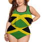 Jamaica Flag Plus-Size Ruffled Top 2 Piece Tankini Swimsuits for Women Bathing Suits with Ruched High Waisted Bikini Bottom Swimsuit-XL