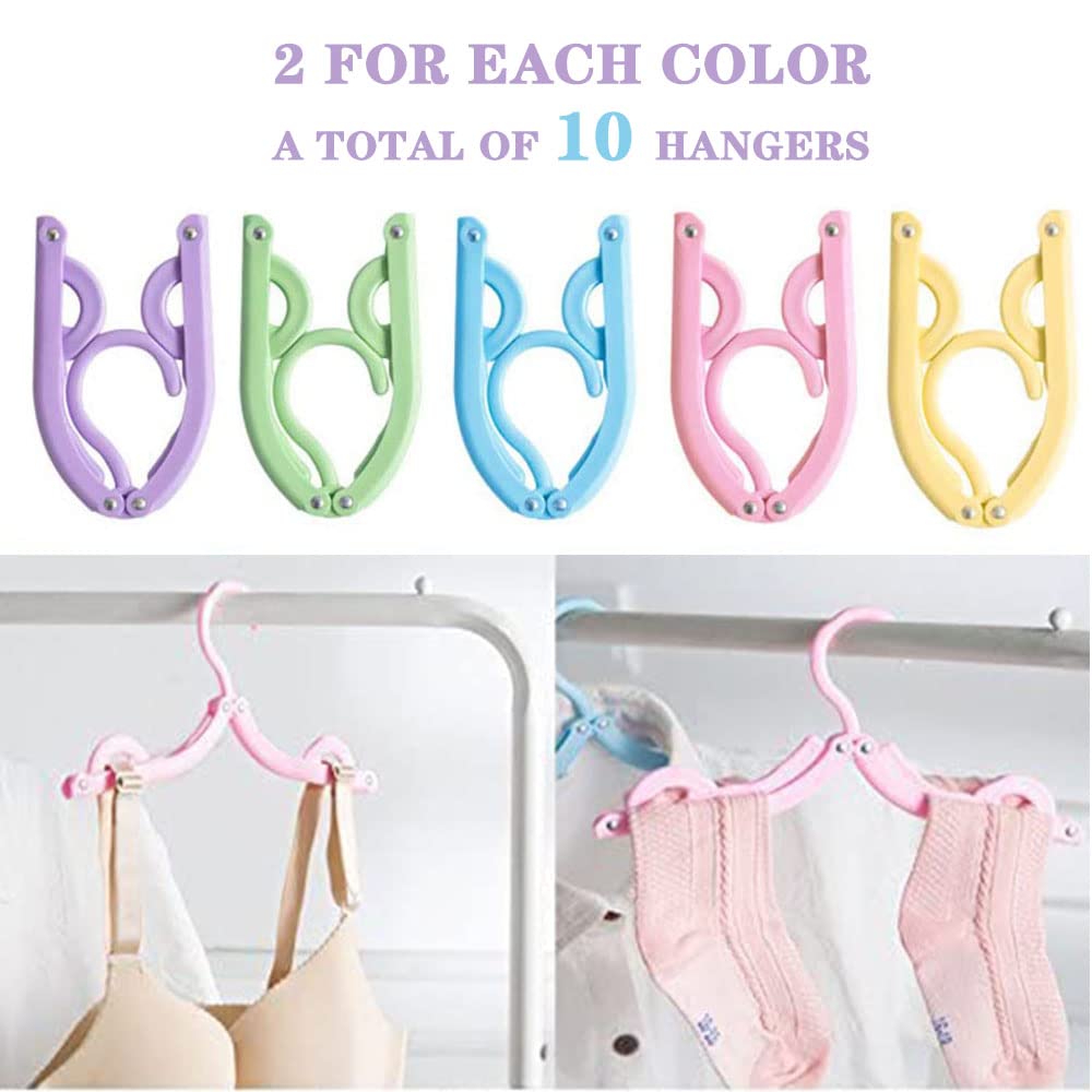 10 Pcs Travel Hangers - Cruise Ship Essentials Portable Folding Clothes Hangers Travel Accessories Foldable Clothes Drying Rack for Travel (Colorful 10pcs)