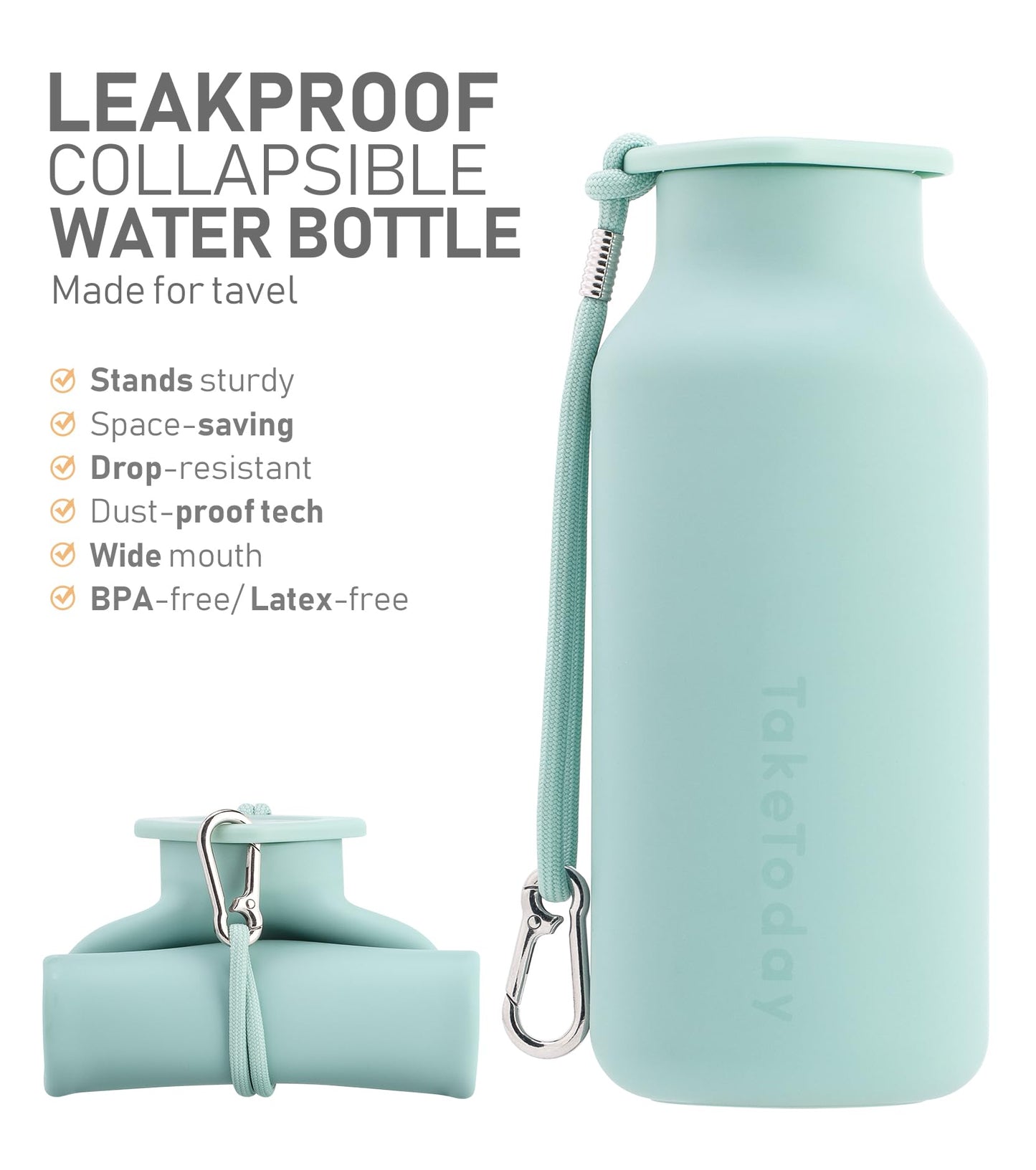 TakeToday Collapsible Water Bottles 20 oz, Leak Proof, BPA Free Foldable Silicone Travel Water Bottle Cups for Taveling, Outdoors, On the go, Sage Green