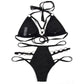 EJsoyo Womens Sexy Thong Bikini Swimsuits String Push up Padded Bathing Suit 2 Piece Cheeky Swimwear with Metal Ring (Large, Black)