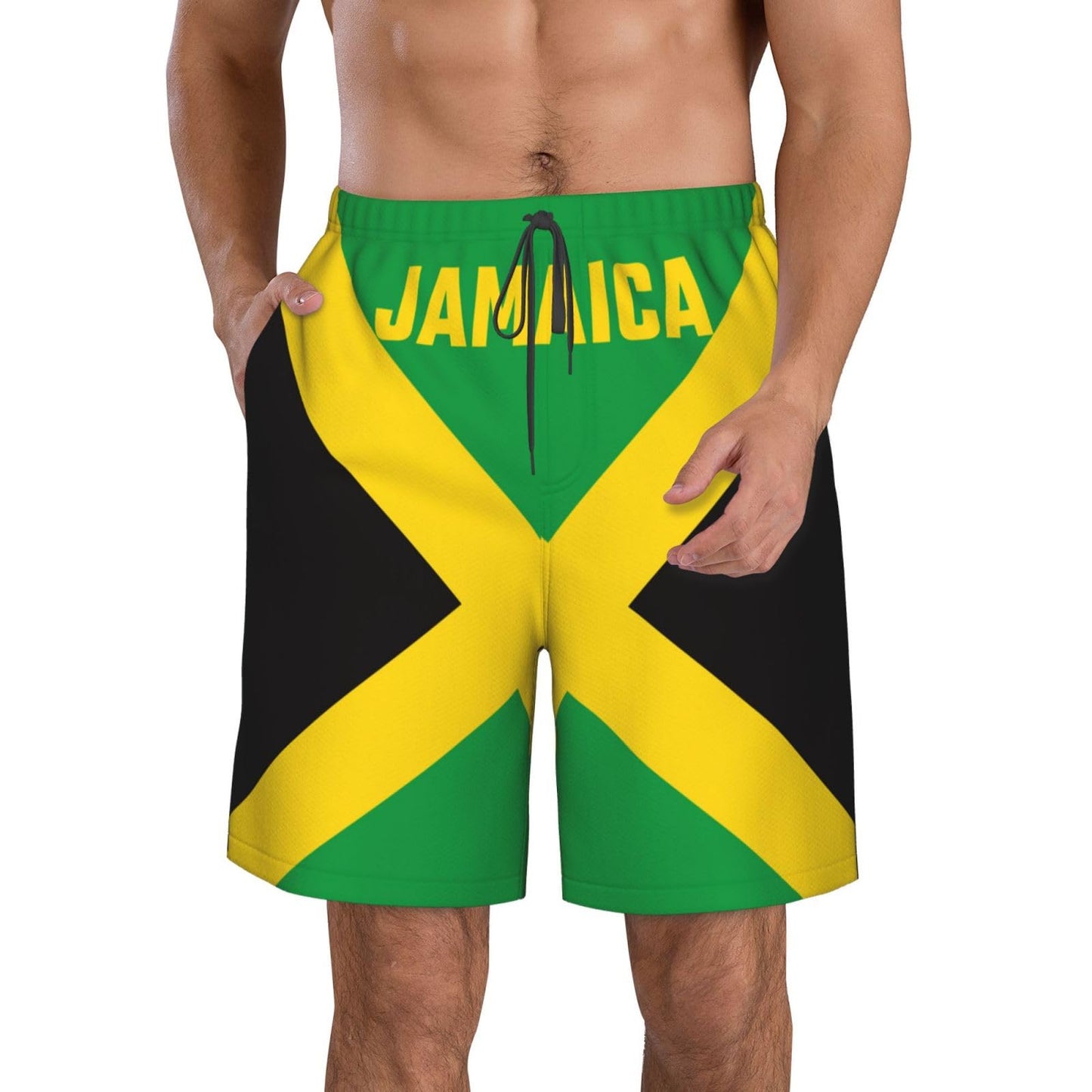 Dsiflylife Mens Swim Trunks Jamaica Flag Mens Board Shorts Quick Dry Beach Shorts with Mesh Lining Drawstring Elastic (US, Alpha, Large, Regular, Regular, Jamaica)