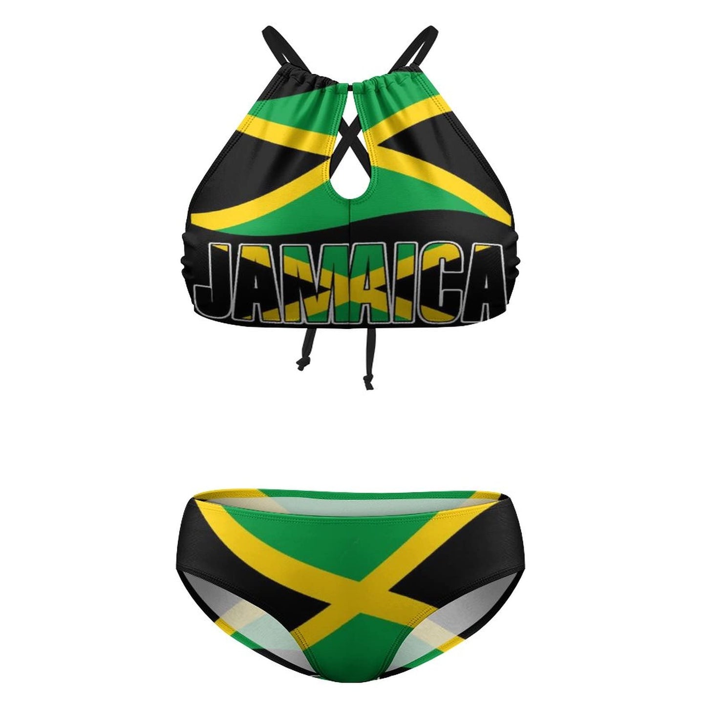 Tailbox Jamaican Lion Flag Two Piece Jamaica Swimsuits Plus Size for Women Swimwear Slimming Bathing Suits Beachwear XL