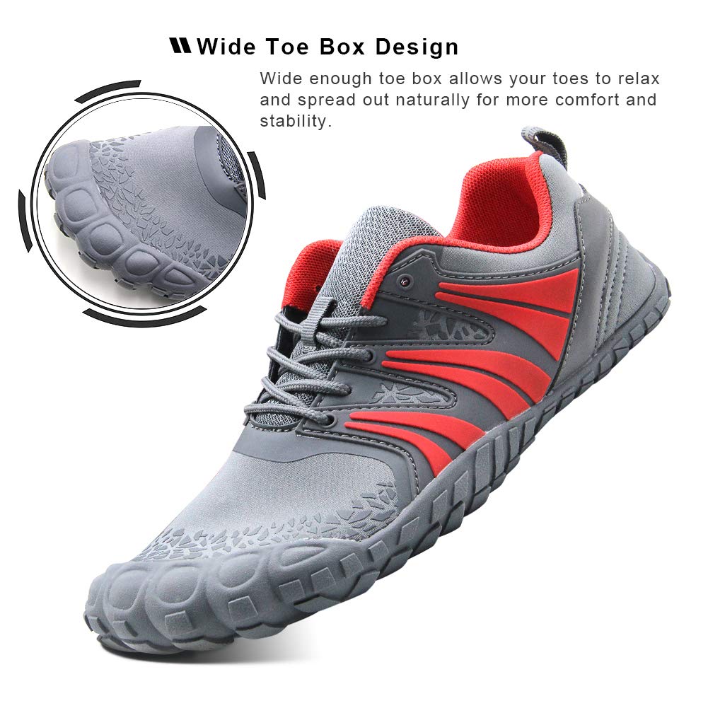 Oranginer Men's Barefoot Running Shoes Minimalist Big Toe Box Zero Drop Shoes for Men Gray/Red Size 11