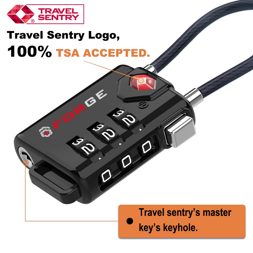 TSA Approved Cable Luggage Locks, Re-settable Combination with Alloy Body