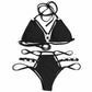 EJsoyo Womens Sexy Thong Bikini Swimsuits String Push up Padded Bathing Suit 2 Piece Cheeky Swimwear with Metal Ring (Large, Black)