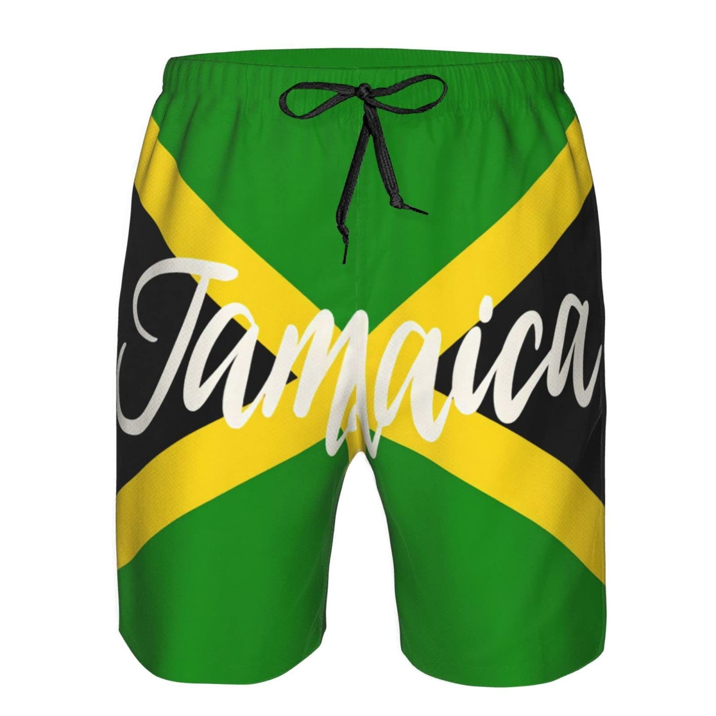 KAMQUERENCE Jamaica White Men's Swim Trunks Men's Swimsuit Quick Dry Board Shorts with Mesh Lining Beach Shorts Large