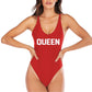 Mommy and Me Matching Family Swimsuit Queen & Princess One Piece Mother Daughter Girls Swimwear Cross Back Bathing Suits Red