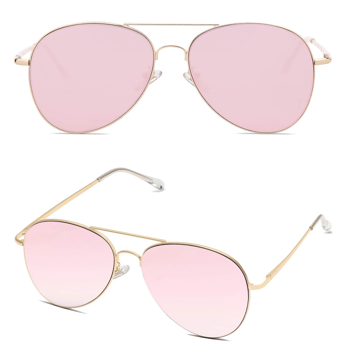 SOJOS Classic Aviator Sunglasses for Women Men Metal Frame Spring Hinges SJ1030, Gold/Pink