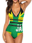 YELAIVP Women's Jamaica America Flag Padded One Piece Swimsuit Scoop Neck High Cut Bathing Suits Swimwear