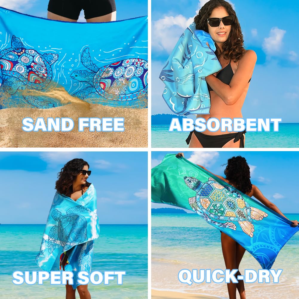 2 Pack Microfiber Lightweight Beach Towel Sand Free Quick Dry Absorbent Thin Compact Towels for Swimming Pool Camping Beach Accessories Large Easy Pack Travel Things for Vacation Essentials Gift