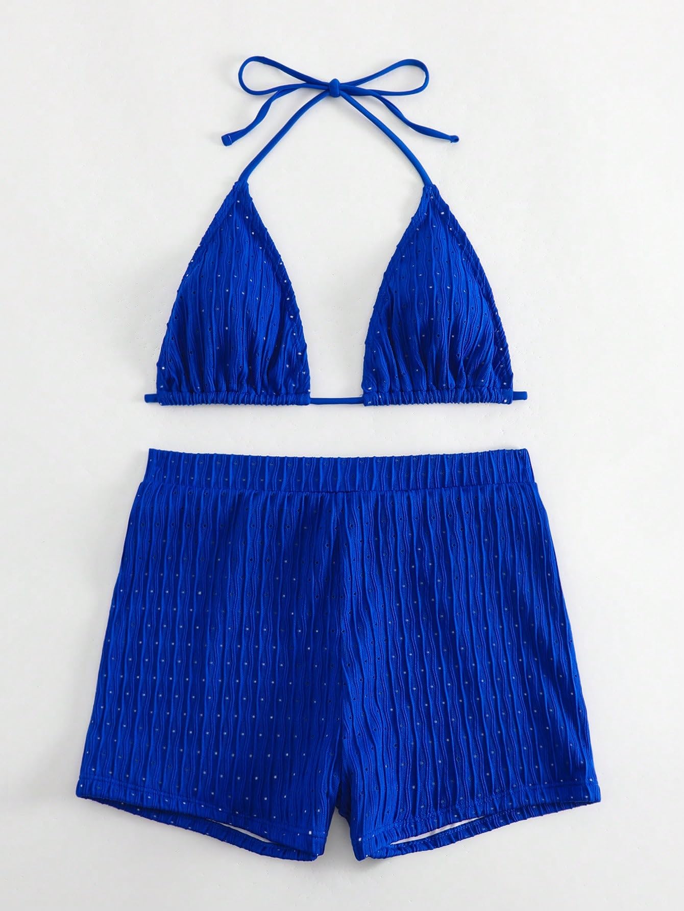 SOLY HUX Women's 2 Piece Swimsuits Halter Triangle Top with Shorts Bikini Set Bathing Suits Pure Royal Blue L