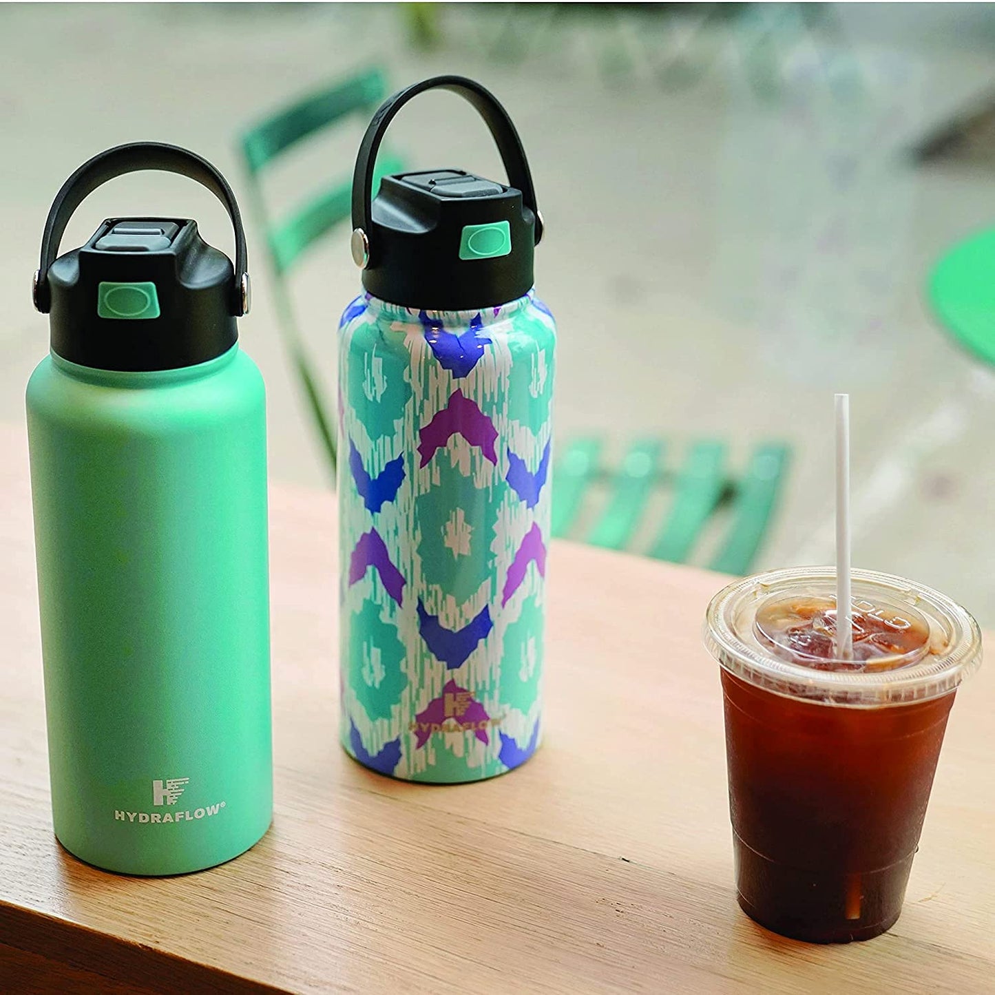 Hydraflow Hybrid - Triple Wall Vacuum Insulated Water Bottle with Flip Straw (25oz, Powder Graphite) Stainless Steel Metal Thermos, Reusable Leak Proof BPA-FREE for Sports and Travel