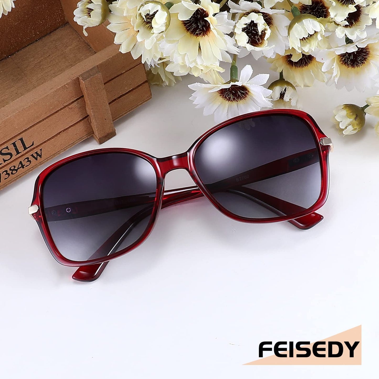 FEISEDY Vintage Square Polarized Sunglasses Trendy Cateye Ladies Oval Elegant Sun Glasses for Women Men B2760