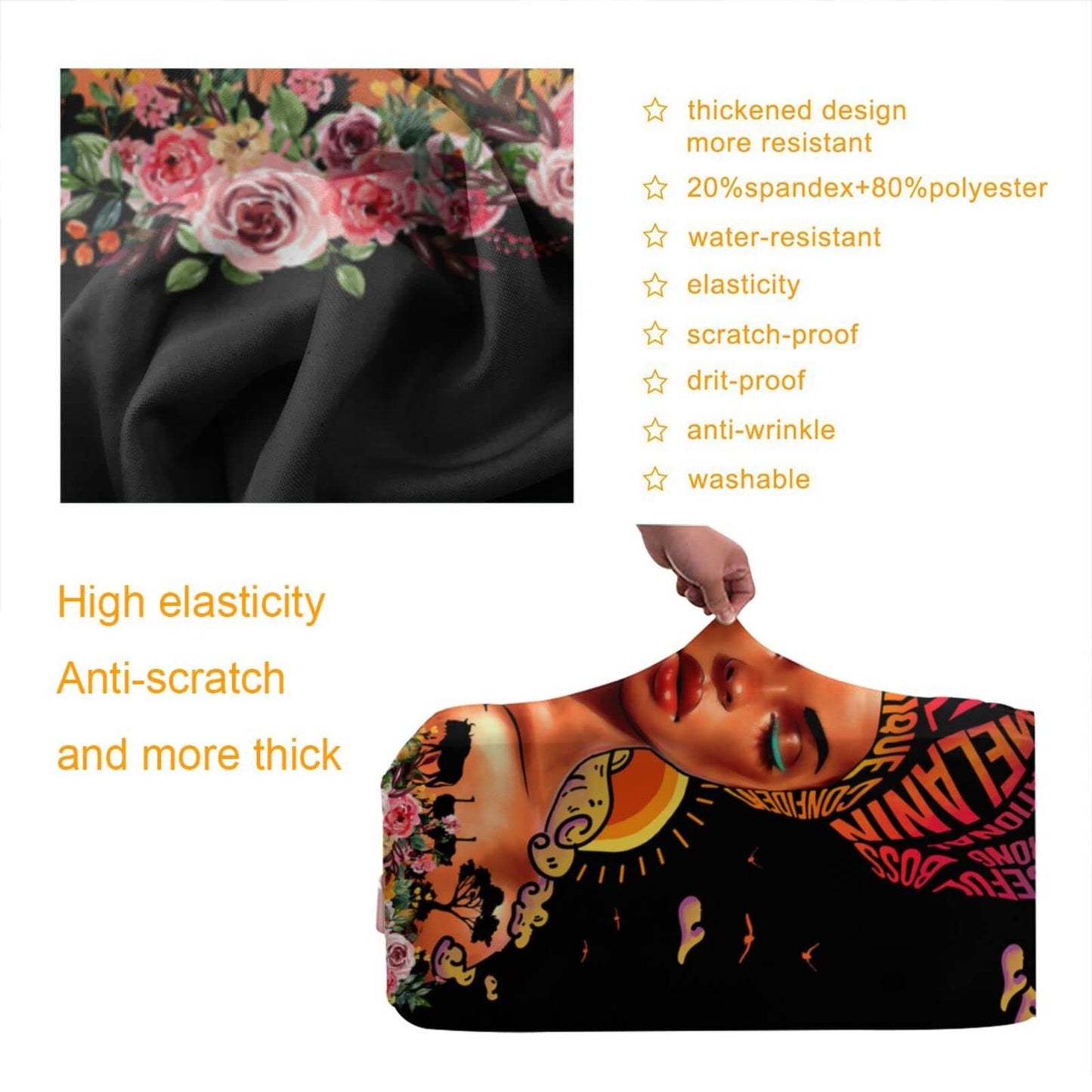 Hepmant Travel Suitcase Protector African American Woman Elastic Protective Washable Luggage Cover With Concealed Zipper Suitable For 18-32 Inch【S (for 18-21 inch luggage)】