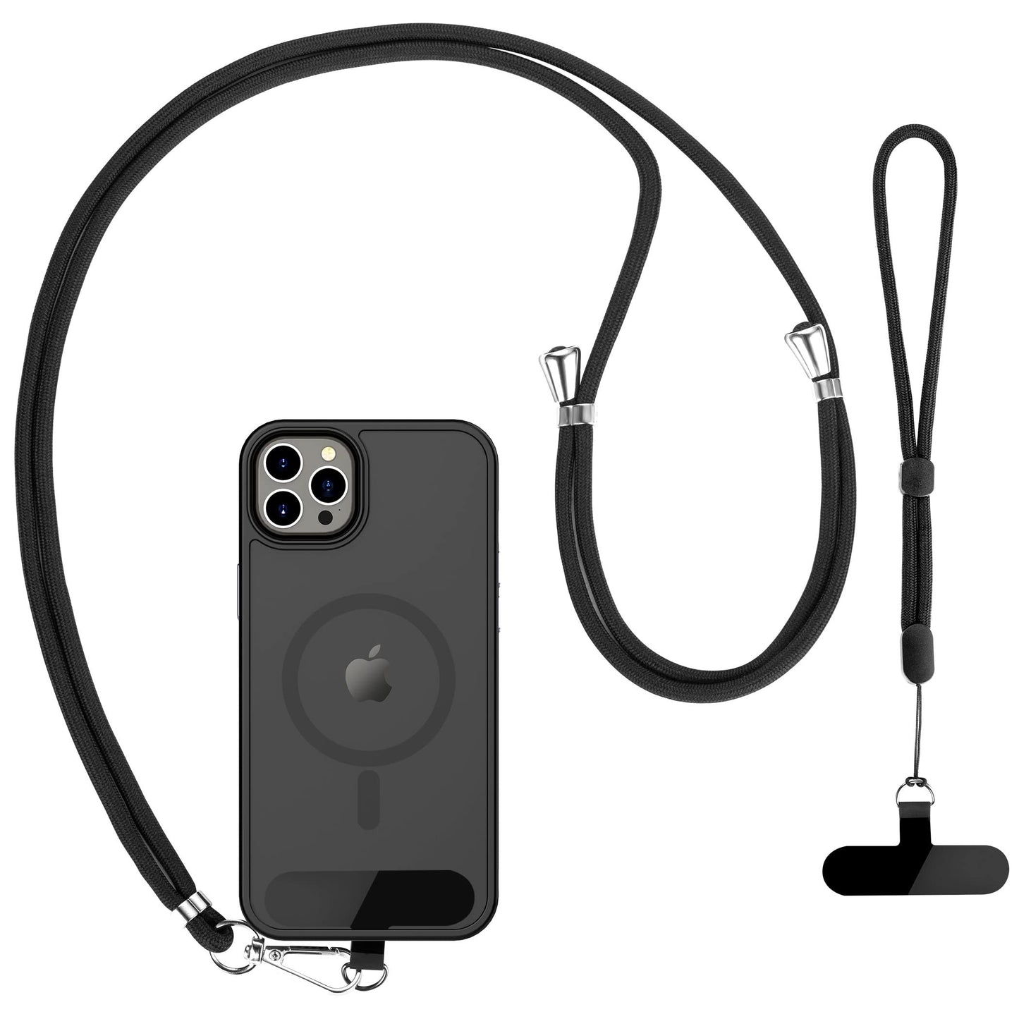 CACOE Cell Phone Lanyard 2 Pack-1× Adjustable Neck Strap,1× Wrist Strap,2× Pads,Universal Crossbody,Multifuctional Compatible with Most Smartphones(Black)