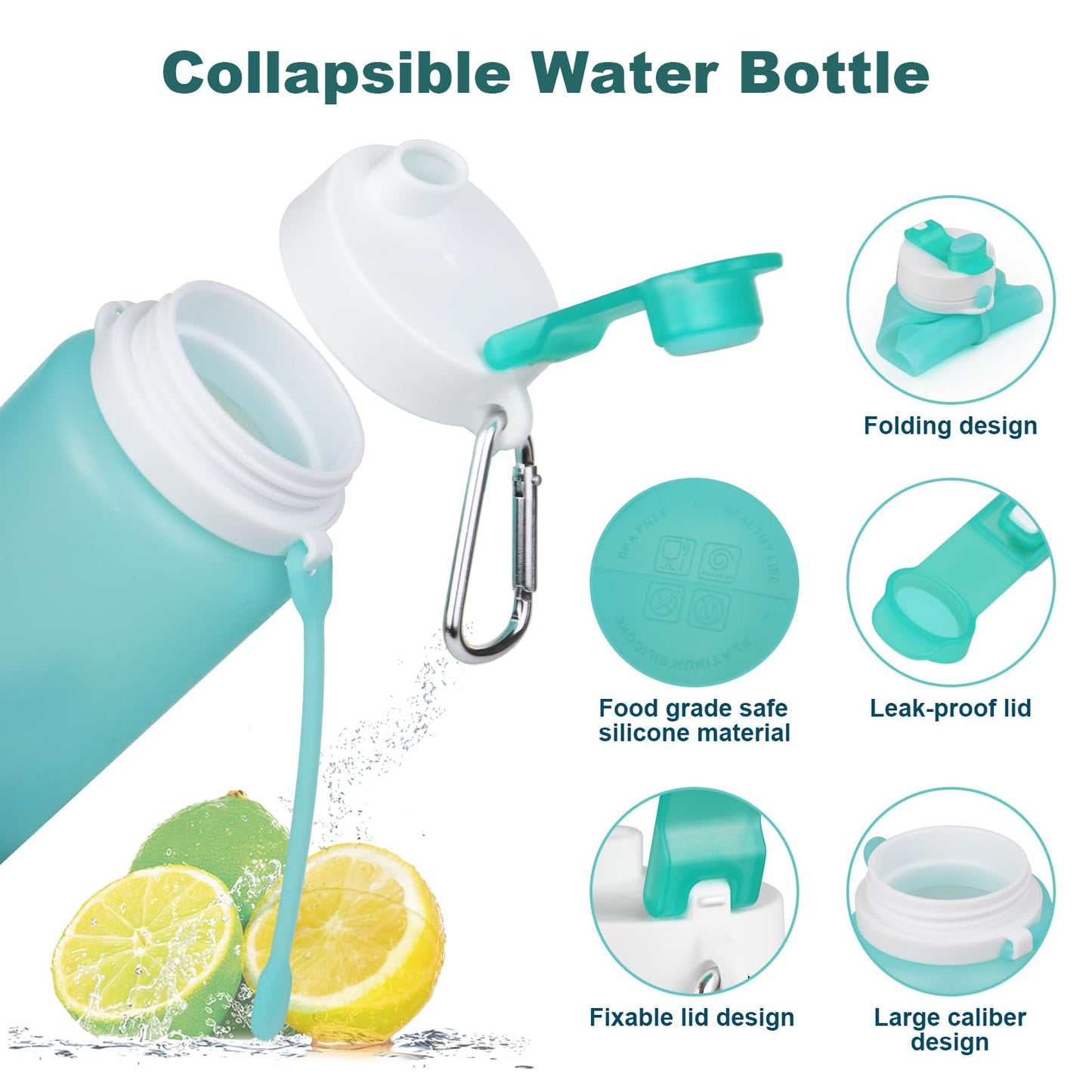 PLTCAT Collapsible Water Bottle, 26oz Foldable Water Bottle BPA Free Reusable Lightweight Leak-Proof Travel Silicone Water Bottle for Travel, Gym, Hiking, Office, Camping(Green)