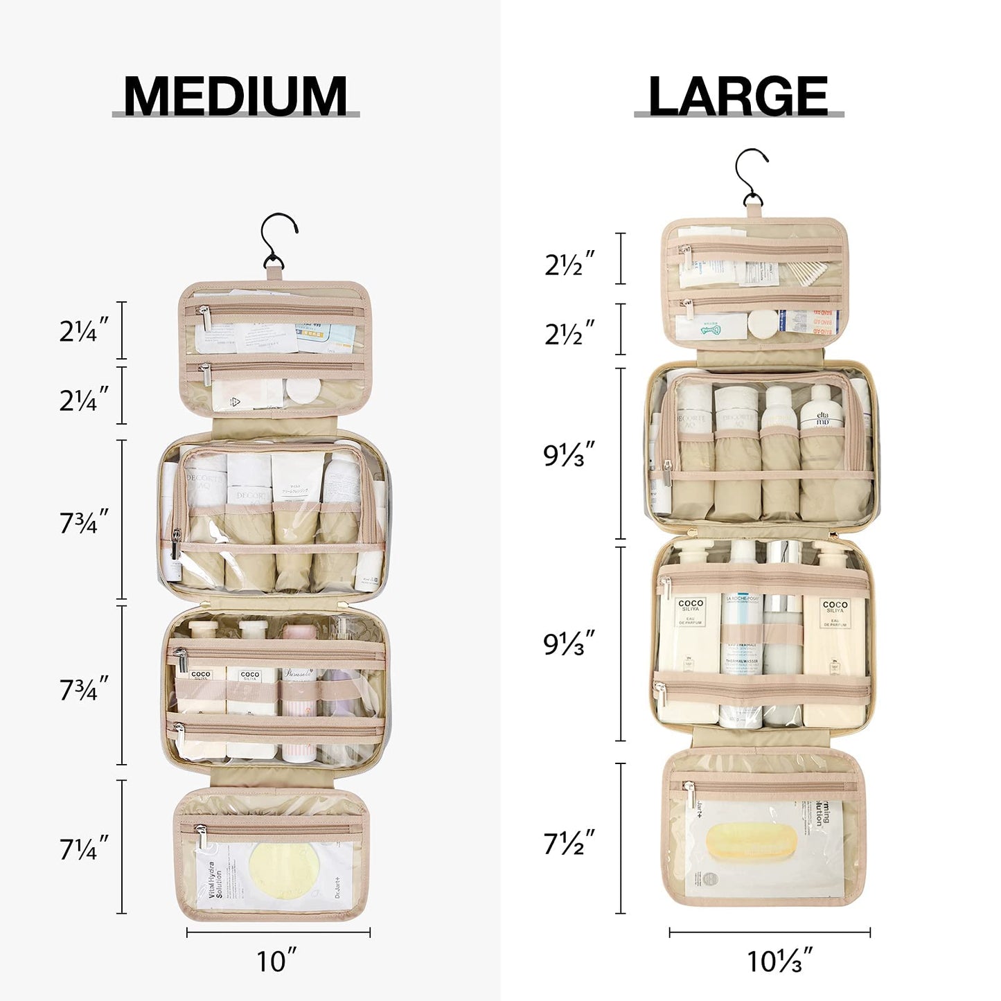 BAGSMART Toiletry Bag Hanging Travel Makeup Organizer with TSA Approved Transparent Cosmetic Bag Makeup Bag for Full Sized Toiletries, Large-Grey