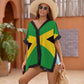 Jdadrh Jamaican Flag Women's Beach Cover up Swimsuit Soft Fabric with Bohemian Style Print for Beach Swimwear, Summer Casual Loose Sun Dress