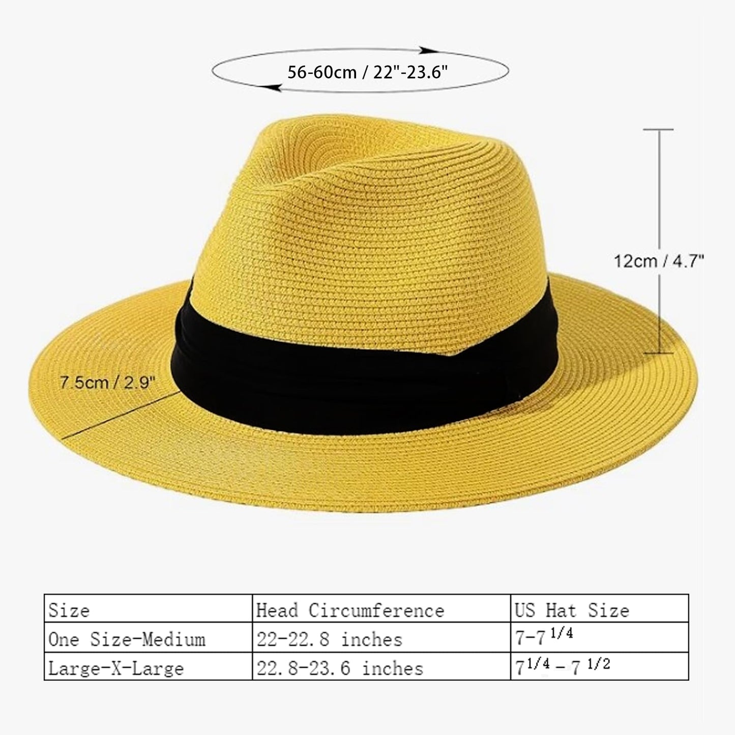 Lanzom Women Wide Brim Straw Panama Roll up Hat Fedora Beach Sun Hat UPF50+ (Yellow)