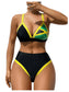 GORGLITTER Women's Triangle Jamaica Swimsuits Color Block High Waisted Bikini High Cut Thong Bathing Suit Black Large
