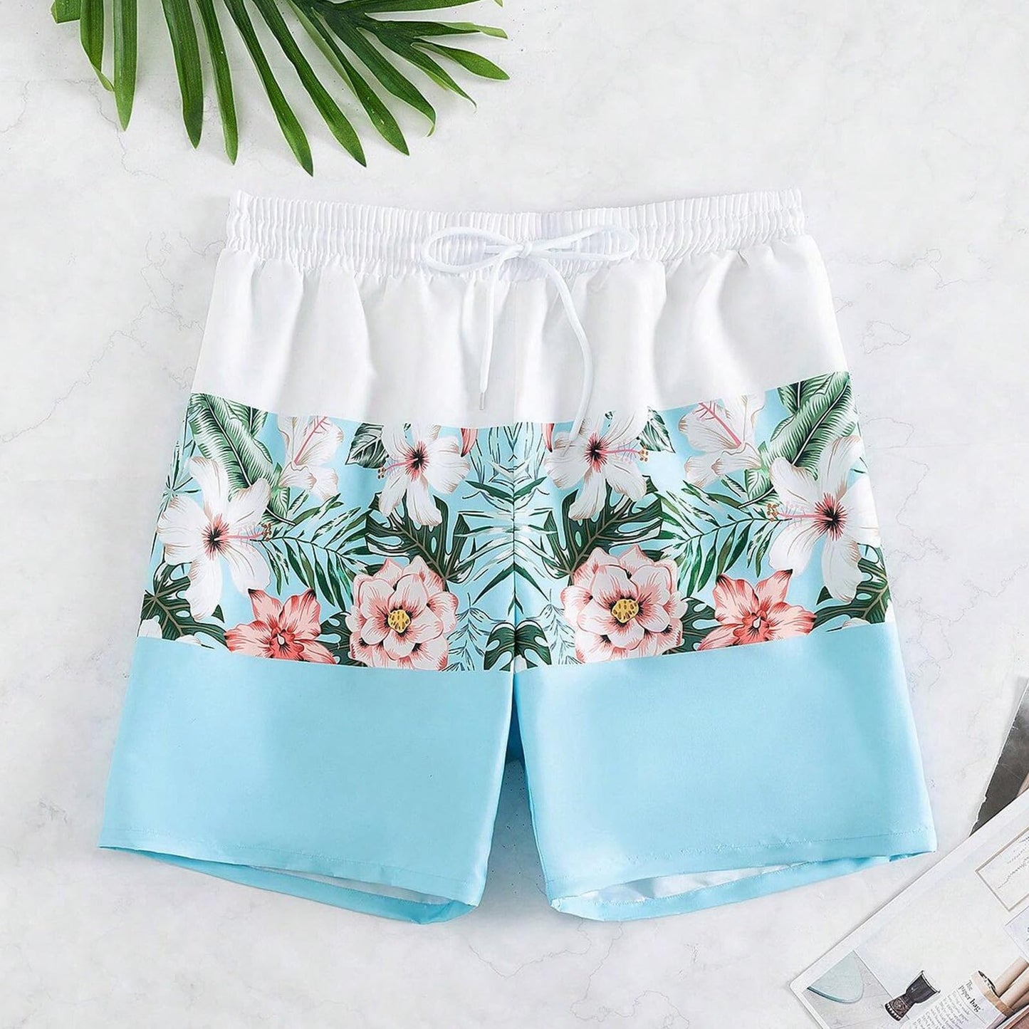 Family Swimsuits Matching Set Mother Girls Two Pieces Bikini Set Bathing Suit Father Boys Swim Trunk-Girls Sky Blue