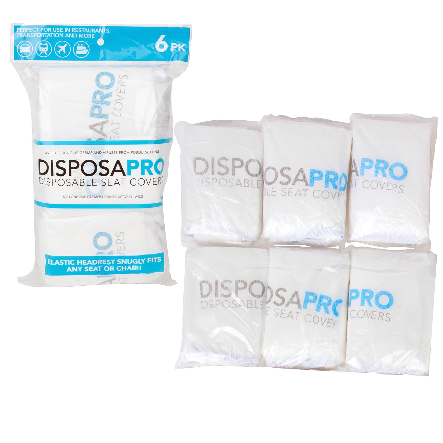 Disposable Airplane and Public Seat Covers (6 pack) - Individually Wrapped Travel Ready Protector Covers seats in Planes, Restaurants, Public Transportation, and More! - Fits Snugly Over ANY Seat